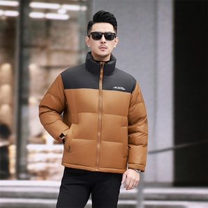 90%白鸭绒中青年羽绒服夹克男立领青年面包服羽绒服外套大衣图片