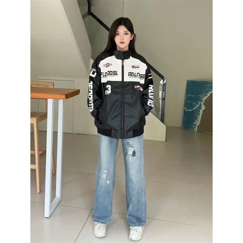 赛车服夹克男款美式PU皮夹克痞帅皮衣高街棒球机车秋季潮牌外套男,男装皮衣,星座506A