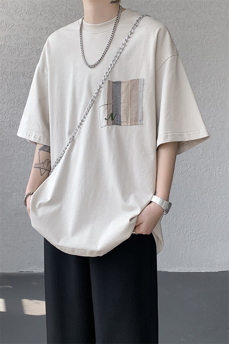 8XL-M高品质纯棉美式复古宽松简约百搭学院风短袖T恤上衣男DX343,男装T恤,电商D206-1