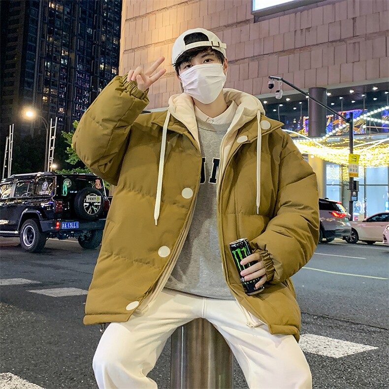 冬季青少年连帽假两件外套加绒加厚休闲简约棉衣棉服5303-P85图片