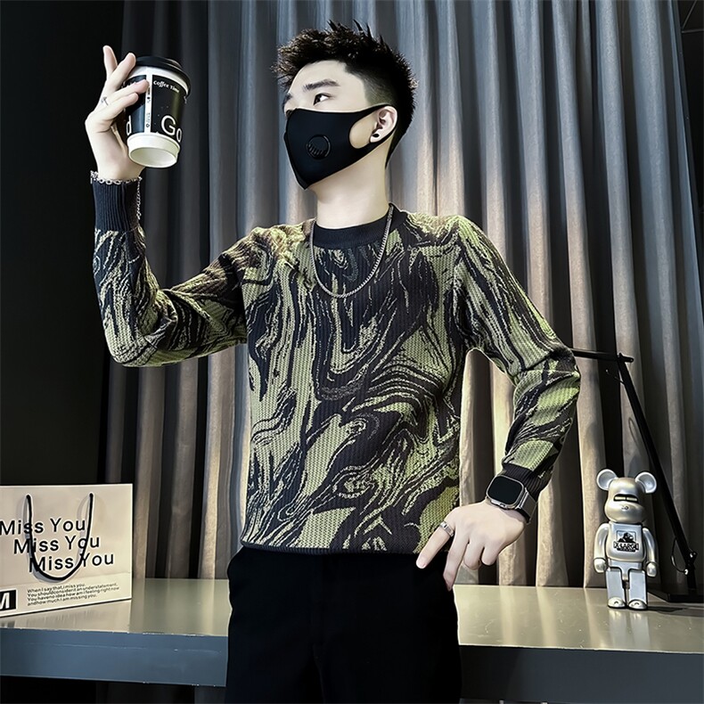 痞帅炸街男士圆领潮流拼色毛衣社会小伙店主风301C-M87-P78控108图片