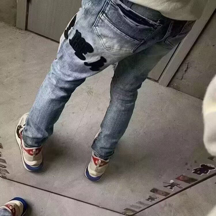 1506A/G9970/P44高质量破洞字母刺绣直筒裤修身显瘦裤子,男装休闲裤,星座1506A