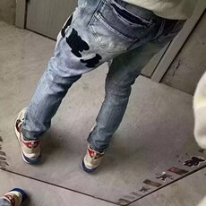 1506A/G9970/P44高质量破洞字母刺绣直筒裤修身显瘦裤子，男装休闲裤，星座1506A