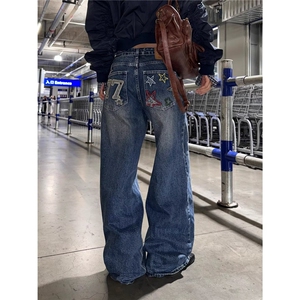 美式高街做旧牛仔裤男直筒微喇显瘦cleanfit长裤刺绣LB31366-P52图片