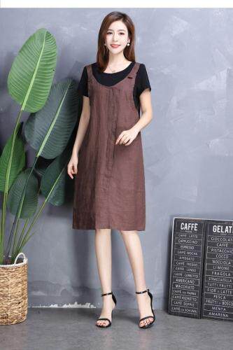 麻料拼接连衣裙，女装连衣裙，平凡人生