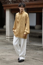 秋季新品（八旗都统）新中式潮丝绸圆领改良唐装盘扣外套30513，男装民族服装，星座305A（原312A-1）
