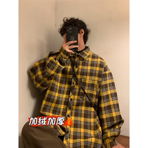 高级感宽松休闲外套保暖长袖格子衬衫男C2160-特P32/C9733-特P40图片