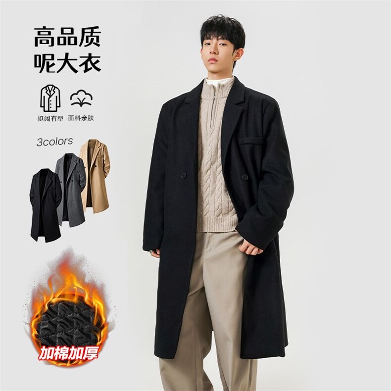 保暖毛呢高品质500g大衣长款宽松风衣外套J5278J加棉-,男装风衣,星座218-1（原230）