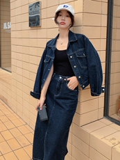 休闲风春秋小众特色简约通勤休闲秋季宽松时尚套装显瘦牛仔高腰，女装套装/套裙，浙宝305