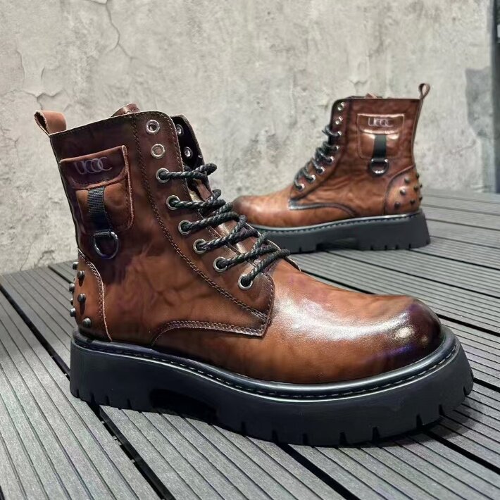 马丁靴男新款高帮复古短靴男靴子，男鞋马丁靴，星座1407-6