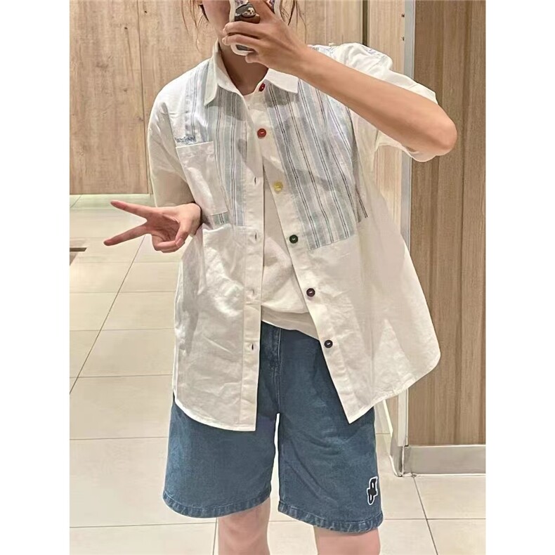 情侣装夏装2025新款美式复古潮牌短袖衬衫女韩版高级感炸街上衣潮图片