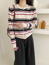 新款条纹针织套头上衣时尚百搭，女装针织衫/毛衣，臻纶羊绒