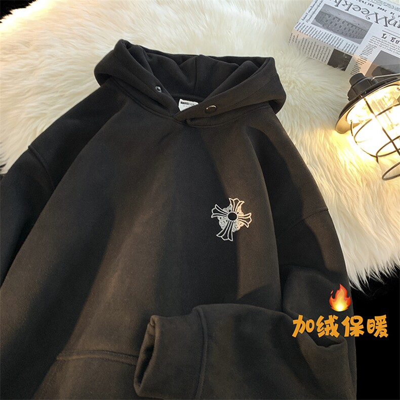 冬季加绒加厚连帽麂皮十字绒刺绣连帽卫衣YT05P75M-4XL,男装卫衣,星座712