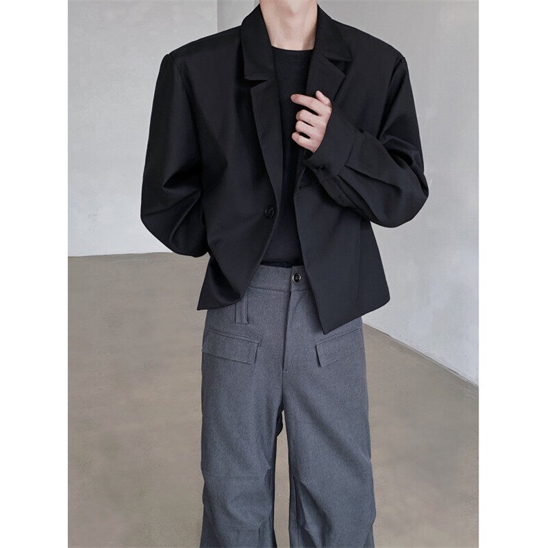 现货！26春夏男士超短款设计感暗黑垫肩西服外套XZ33-P125,男装西服,电商B288