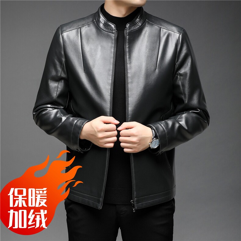 冬男士加厚保暖皮衣中年商务休闲翻领男装NX19028-P130加绒P140图片