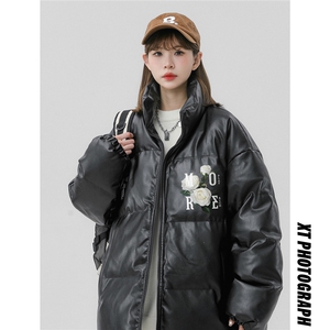 中性风23冬季时尚百搭宽松字母印花潮流皮棉服外套MY451P118控158图片