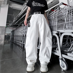 美式弯刀休闲裤高级感牛仔裤弧形褶皱长裤男女阔腿裤潮H2176P85图片