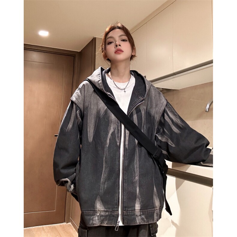 XZ809A/ZRNZ01/P115/控138美式牛仔水洗假俩件宽松休闲连帽上衣,男装夹克,星座809A(原222-1)