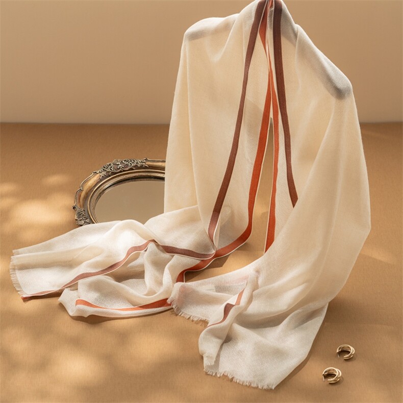 2025夏秋新款空调房羊绒围巾女100纯戒指绒简约时尚轻柔披肩外搭，围巾，江帆羊绒