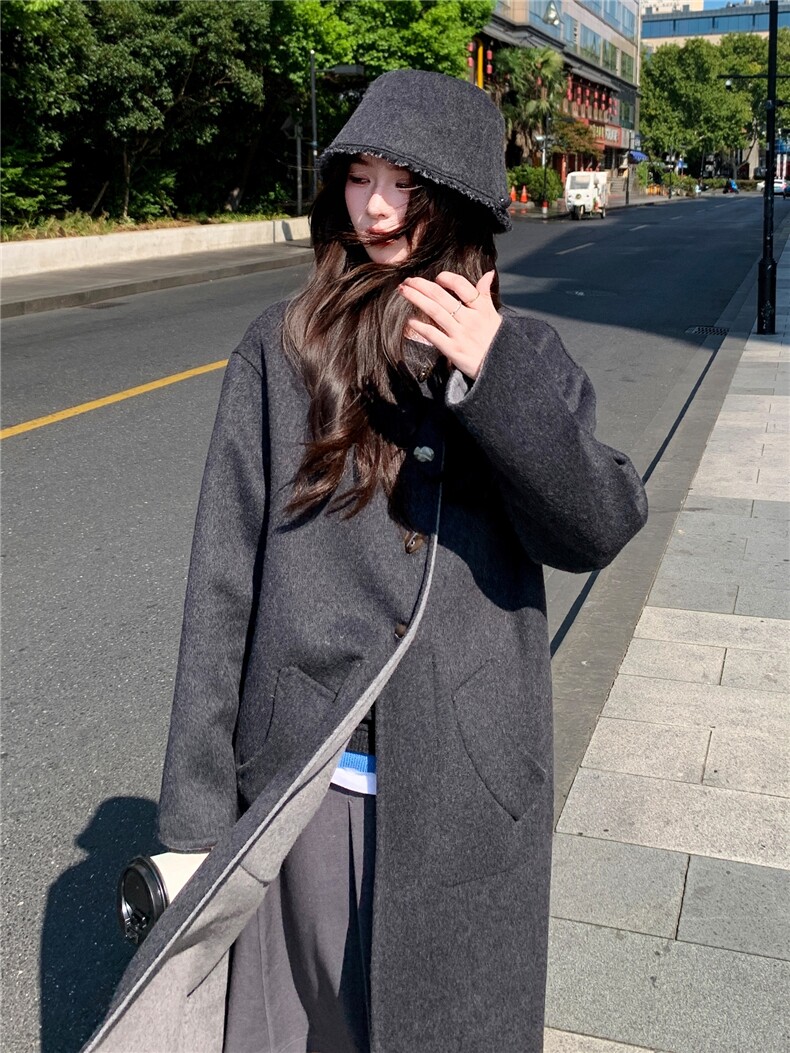 现货秒发新款双面羊毛呢大衣外套正反两穿,女装毛呢外套,丝露怡语