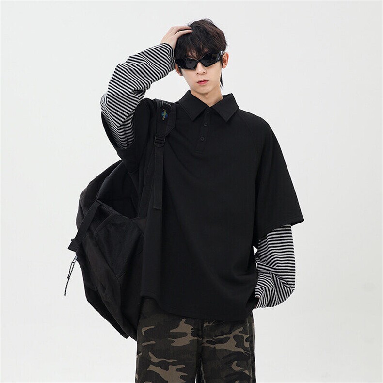 2025美式复古假两件条纹翻领春季潮牌宽松情侣休闲卫衣，男装卫衣，星座1206（原A206）