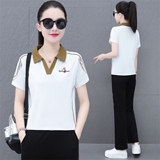 短袖运动套装女2023年夏季新款妈妈装大码休闲时尚宽松洋气两件套，女装套装/套裙，燕颉服饰