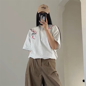 万针全刺绣工艺抖音得物高品质260克重磅纯棉双纱美式高街短袖T恤图片