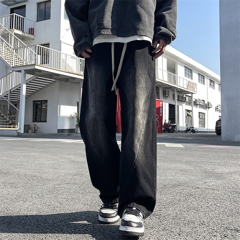 特批P50无差价25年春夏新款美式复古工装口袋拼接宽松直筒裤818,男装牛仔裤,星座1006