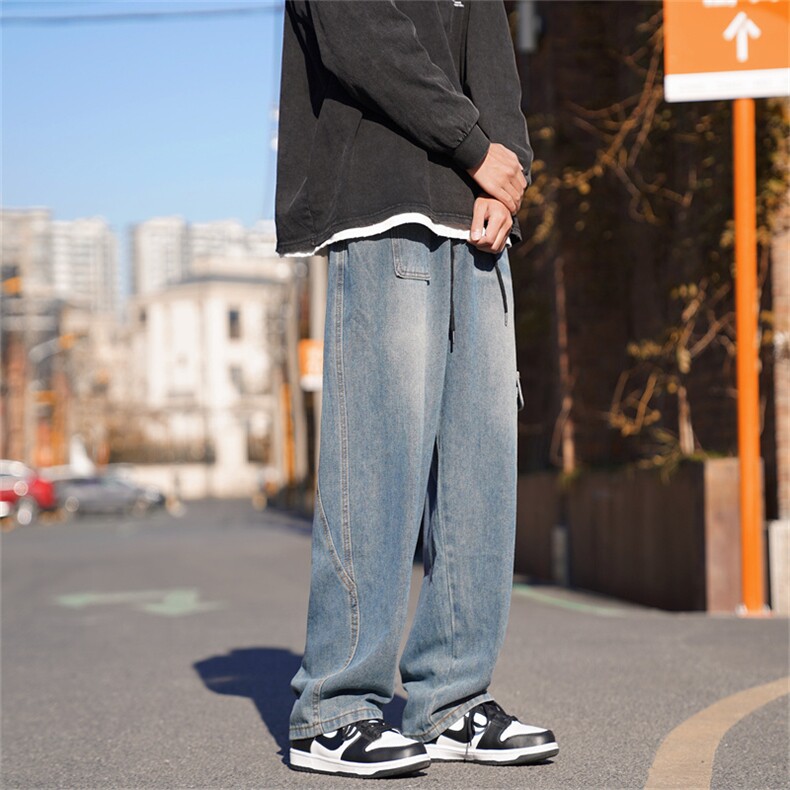 春款复古水洗做旧设计宽松牛仔裤男宽松直筒牛仔裤N06017-P45,男装牛仔裤,星座308B-1