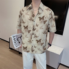 春夏时尚古风蝴蝶满印复古短袖衬衫男宽松网红半袖衬衣潮0256-P53，男装T恤，电商B267