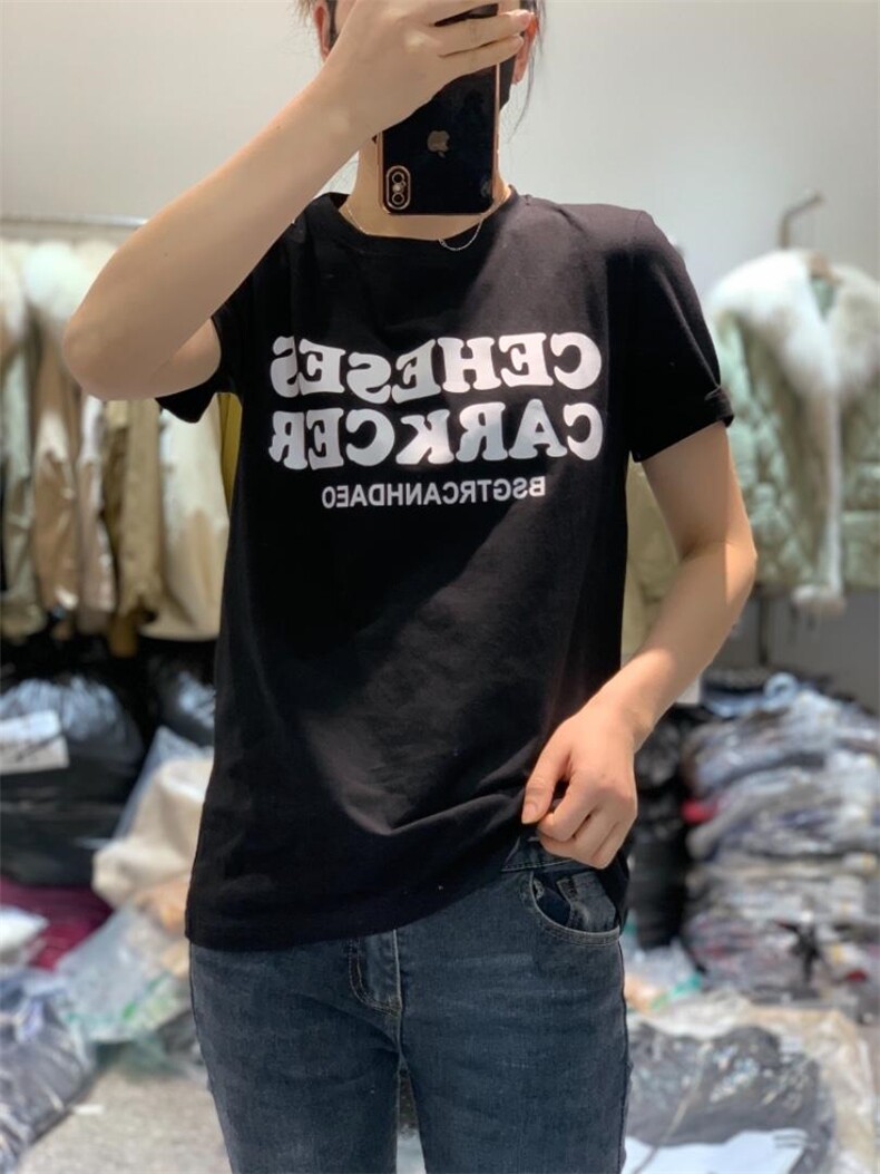 2022新款韩版修身显瘦短袖T恤简约时尚,女装T恤,L·H·X