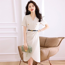 高端精致连衣裙腰带女夏高级感气质名媛通勤收腰显瘦欧美大牌包臀，女装连衣裙，海爱依仁