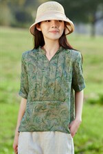 苎麻文艺风2026年春季女短袖亲肤透气，女装衬衫，江南依恋