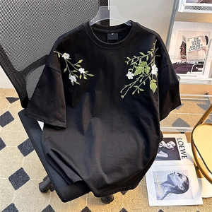 万针全刺绣工艺 高品质260克纯棉双纱美式宽松百搭短袖T恤 特P33图片