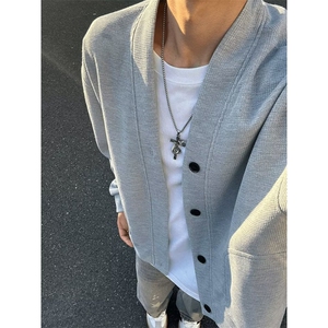 华夫格V领针织毛衣男宽松开衫卫衣日系潮牌513AKS2382P38图片