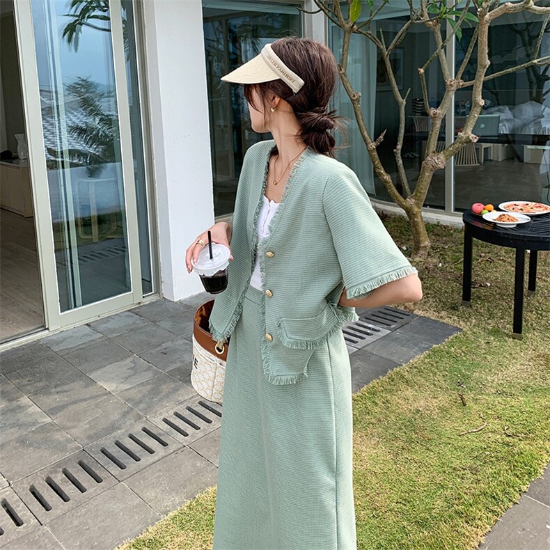 小香风极简风时尚套装韩版阔腿宽松连衣裙显瘦套装短袖气质洋气,女装套装/套裙,2C110