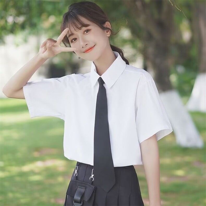 2025新款夏季JK制服短袖衬衫学院风软妹polo上衣班服衬衣女送领带,男装T恤,星座1210-1