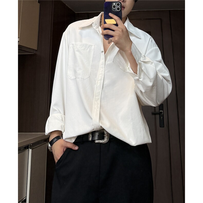 【现货】CS7141-P38特大码纯欲设计感衬衫,男装衬衫,电商D232