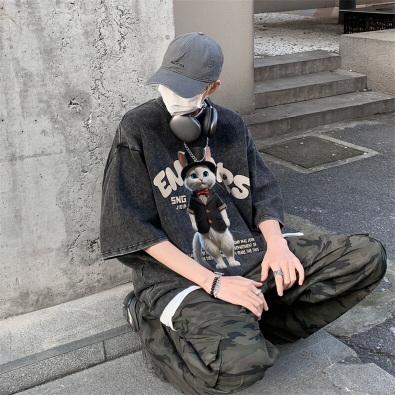 潮牌宽松短袖t恤蜡染美式复古高街水洗做旧517A-2-SX242-P38,男装T恤,星座517A-2