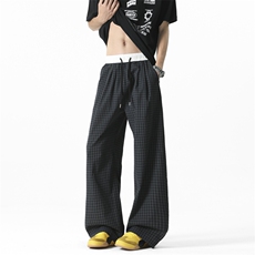 网红美式复古格子拼接假两件阔腿裤慵懒风休闲裤504-K241-P45控68，男装休闲裤，星座504