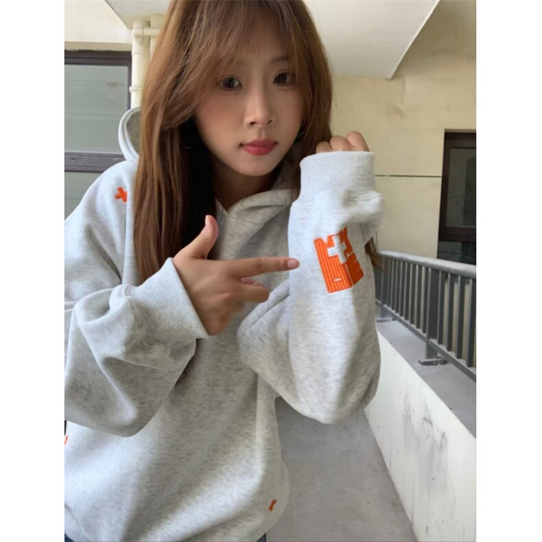 5472-P52原版刺绣袖窿后包领美式复古连帽卫衣薄款/加绒,女装卫衣/绒衫,星座617A-2