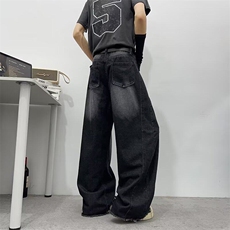 美式辣妹黑灰色弯刀牛仔裤男女低腰显瘦2026新款镰刀裤·B1622，男装牛仔裤，星座601-1
