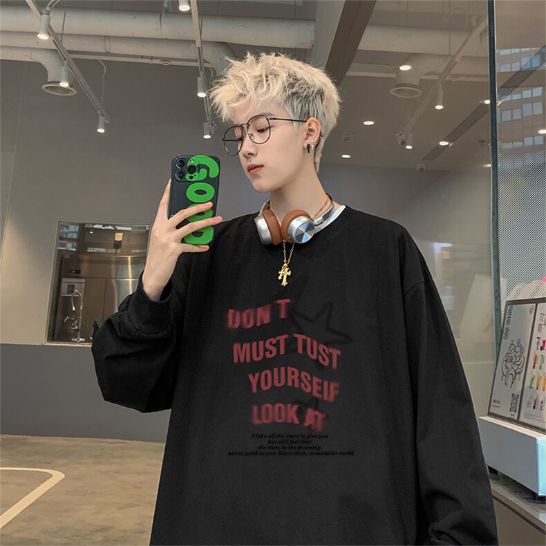 已注册港风纯棉260克高街抖音直播得物品质长袖T恤打底衫T4233P28，男装T恤，电商C408(原B339-1)