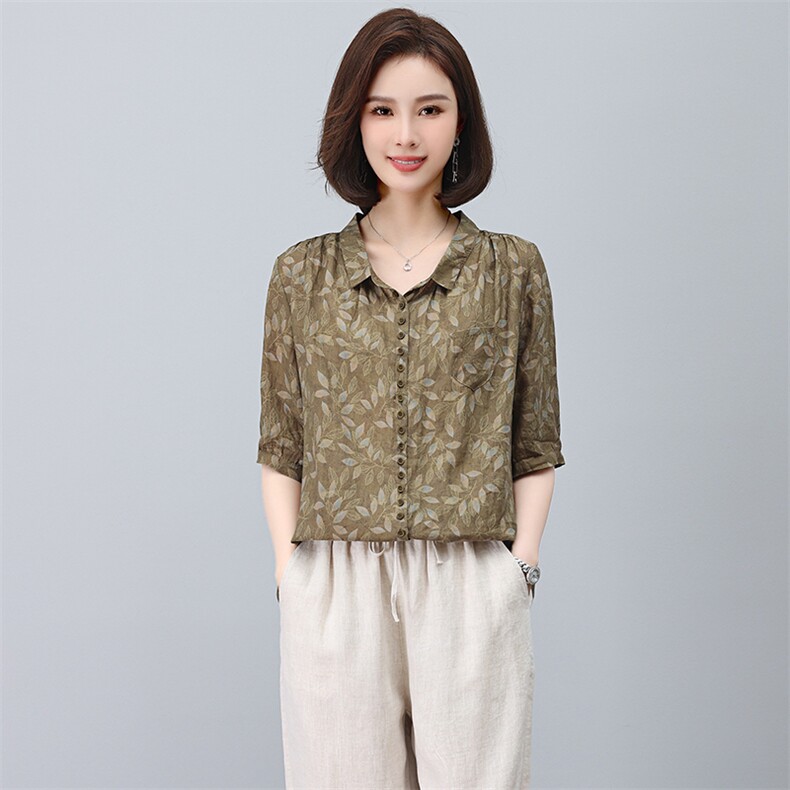 2025夏季纯苎麻刺绣简约气质宽松时尚休闲显瘦舒适上衣,女装衬衫,独衣靓