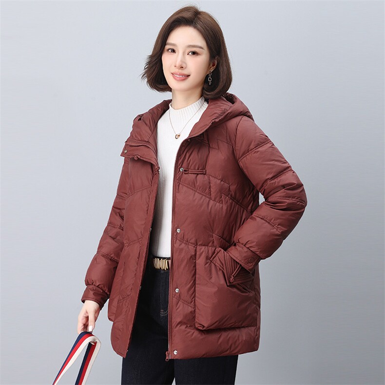 2024冬装新款气质优雅中长款棉衣百搭宽松时尚棉服连帽，女装棉衣/棉服，雪樱依海