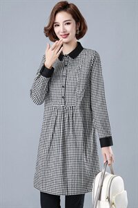 2025年秋季新款韩版气质格子拼色中长款衬衣休闲连衣裙，女装衬衫，风姿绰