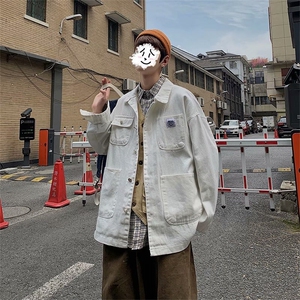 美式复古翻领工装教练夹克男士休闲牛仔外套春秋 JK300图片