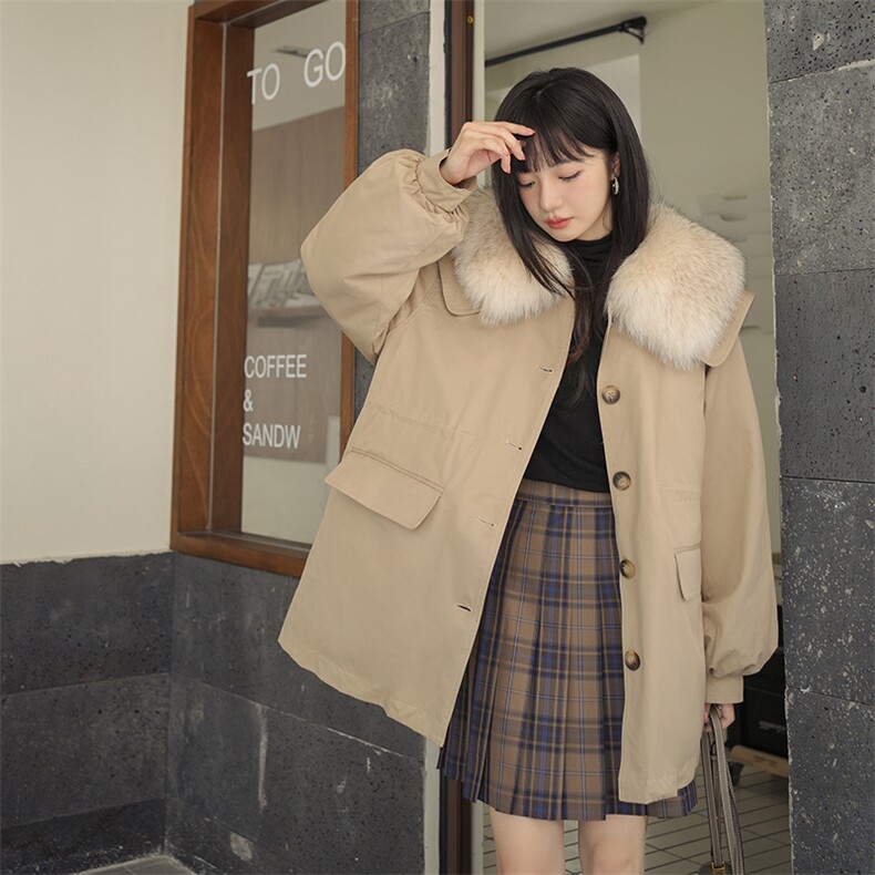 卡其色海军领短款派克棉服女冬超火好看加厚工装羽绒棉衣棉袄外套,女装派克服,2C016