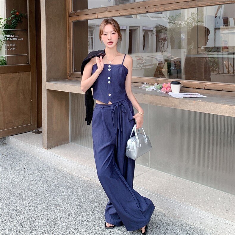法式小香风天丝牛仔套装女2025夏季新款气质吊带外披休闲裤三件套,女装套装/套裙,2D078