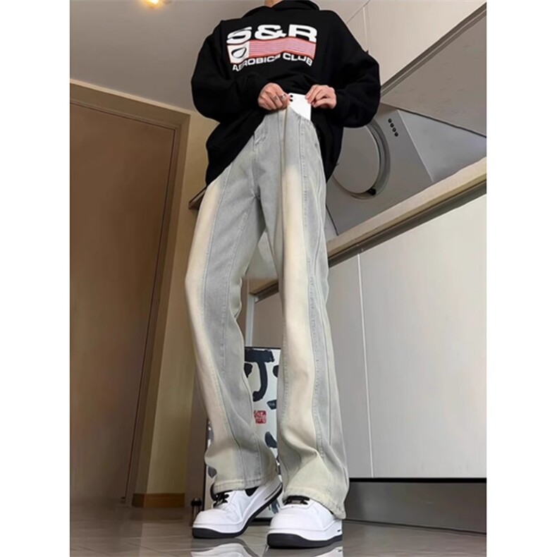 1506/Q88170/P50百搭弹力牛仔裤男美式高街裤微喇痞帅休闲长裤图片